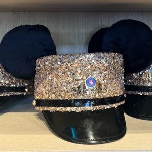 Disneyland 70th Anniversary Mickey Ears Gold Sequins Conductor Hat Small/Med